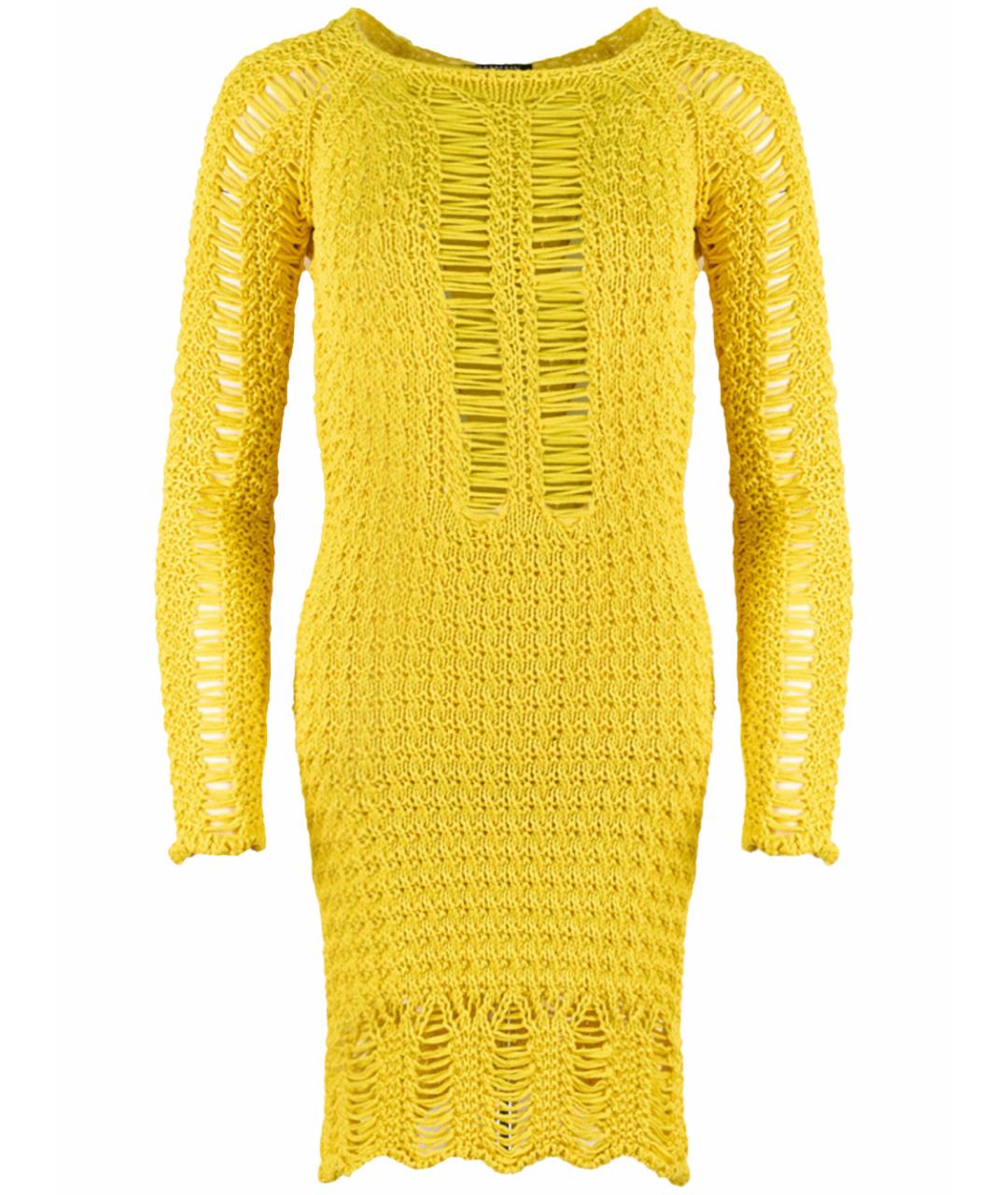 BALMAIN Желтое хлопковое повседневное платье, фото 1