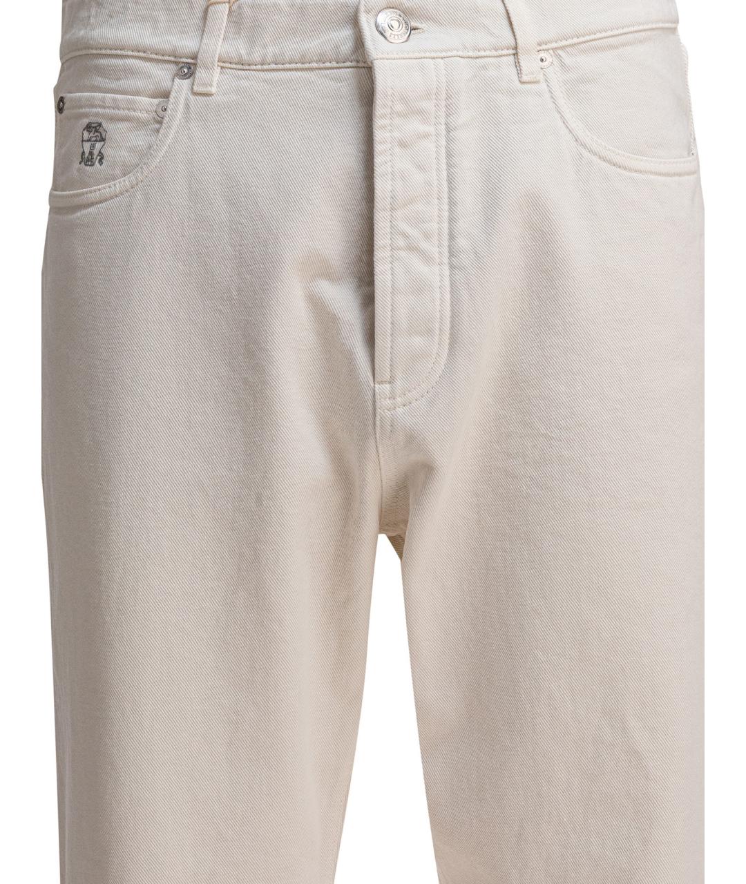BRUNELLO CUCINELLI Белые хлопковые прямые джинсы, фото 3