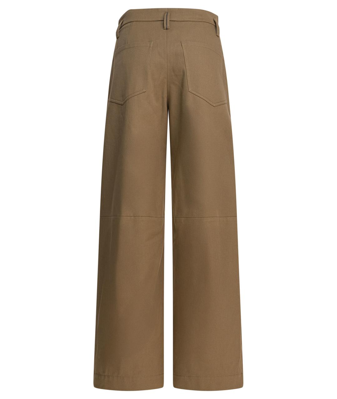 BRUNELLO CUCINELLI Коричневые хлопковые прямые брюки, фото 2