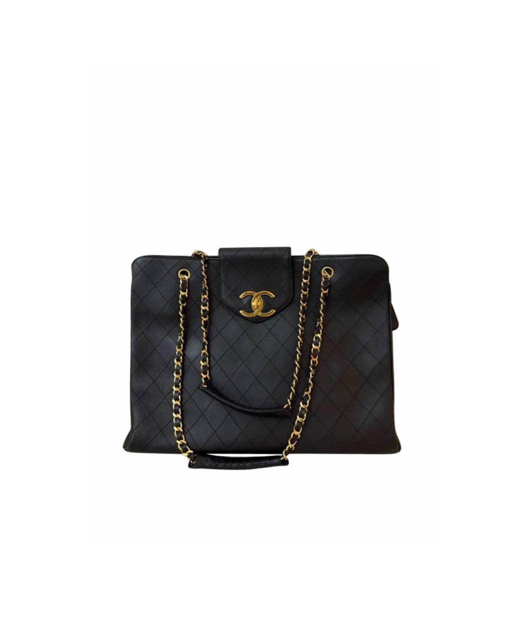 CHANEL Черная кожаная сумка тоут, фото 9