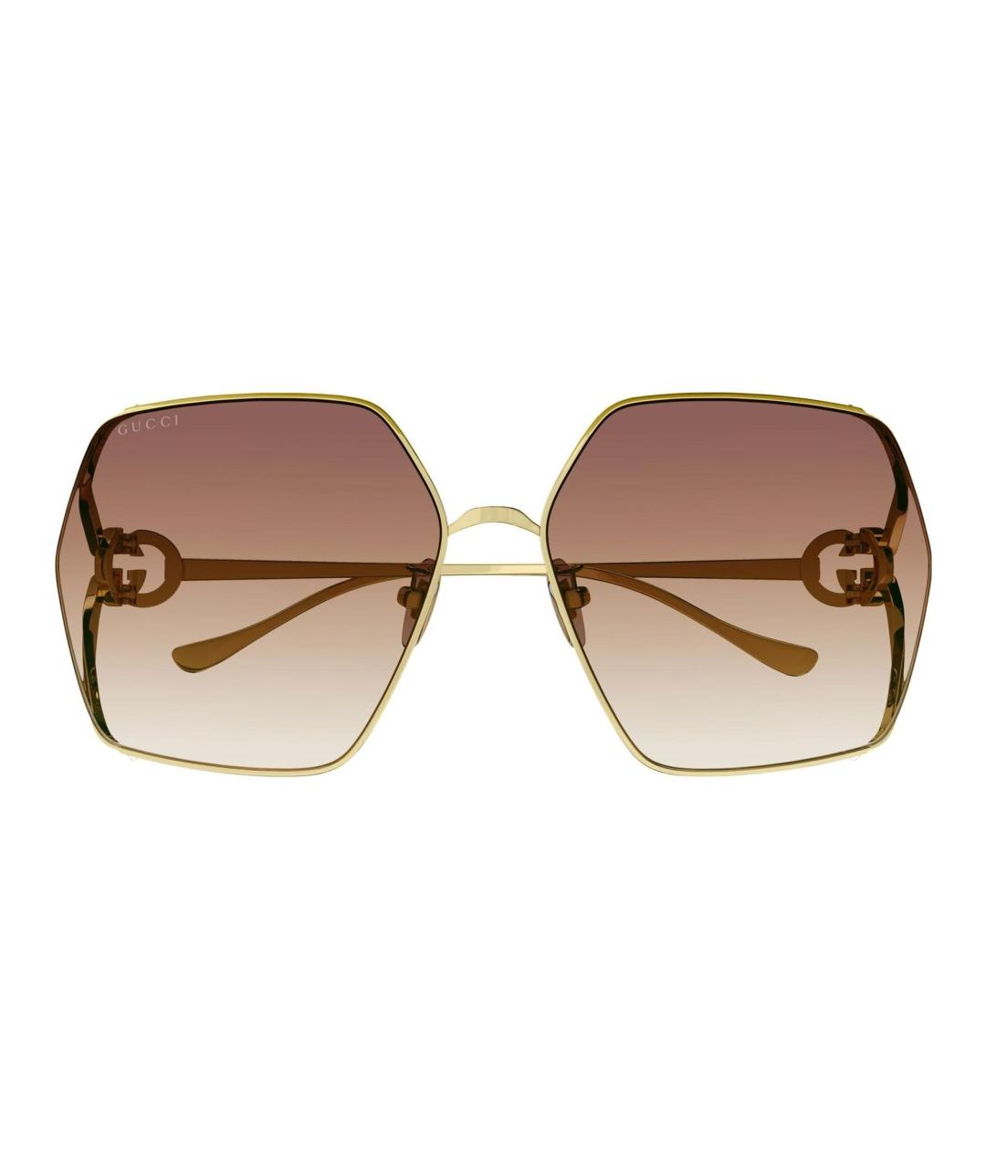 GUCCI Золотые металлические солнцезащитные очки, фото 2