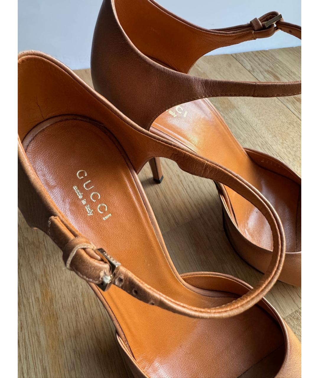 GUCCI Коричневые кожаные босоножки, фото 7