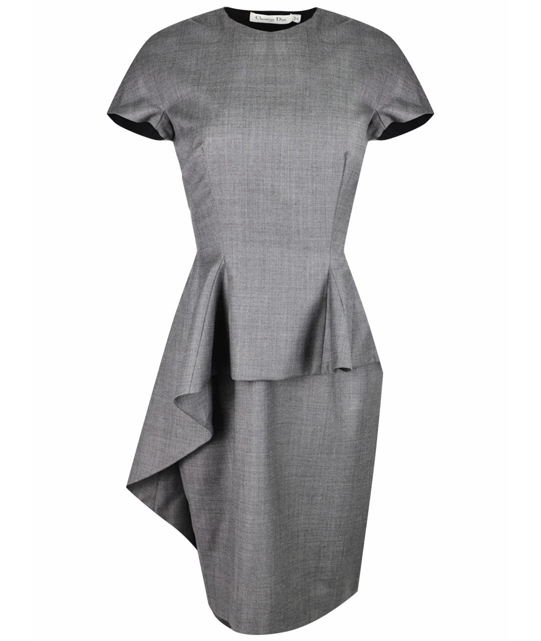 CHRISTIAN DIOR Серое шерстяное повседневное платье, фото 1