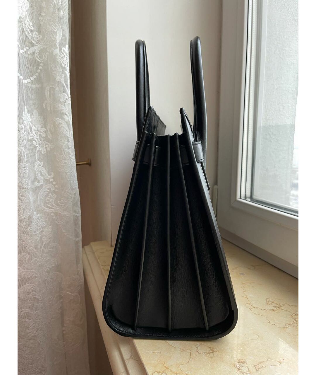 SAINT LAURENT Черная кожаная сумка тоут, фото 5