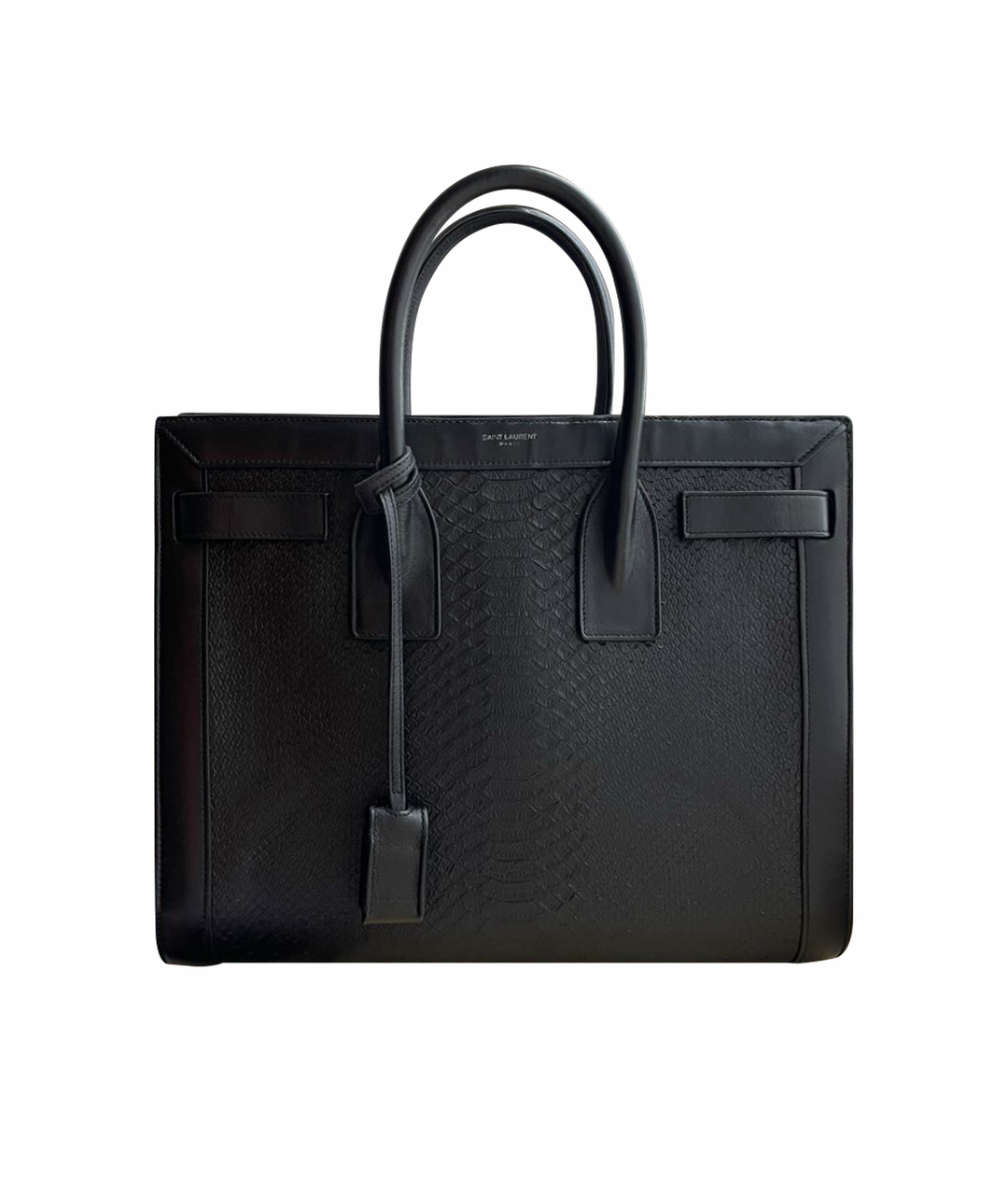 SAINT LAURENT Черная кожаная сумка тоут, фото 1