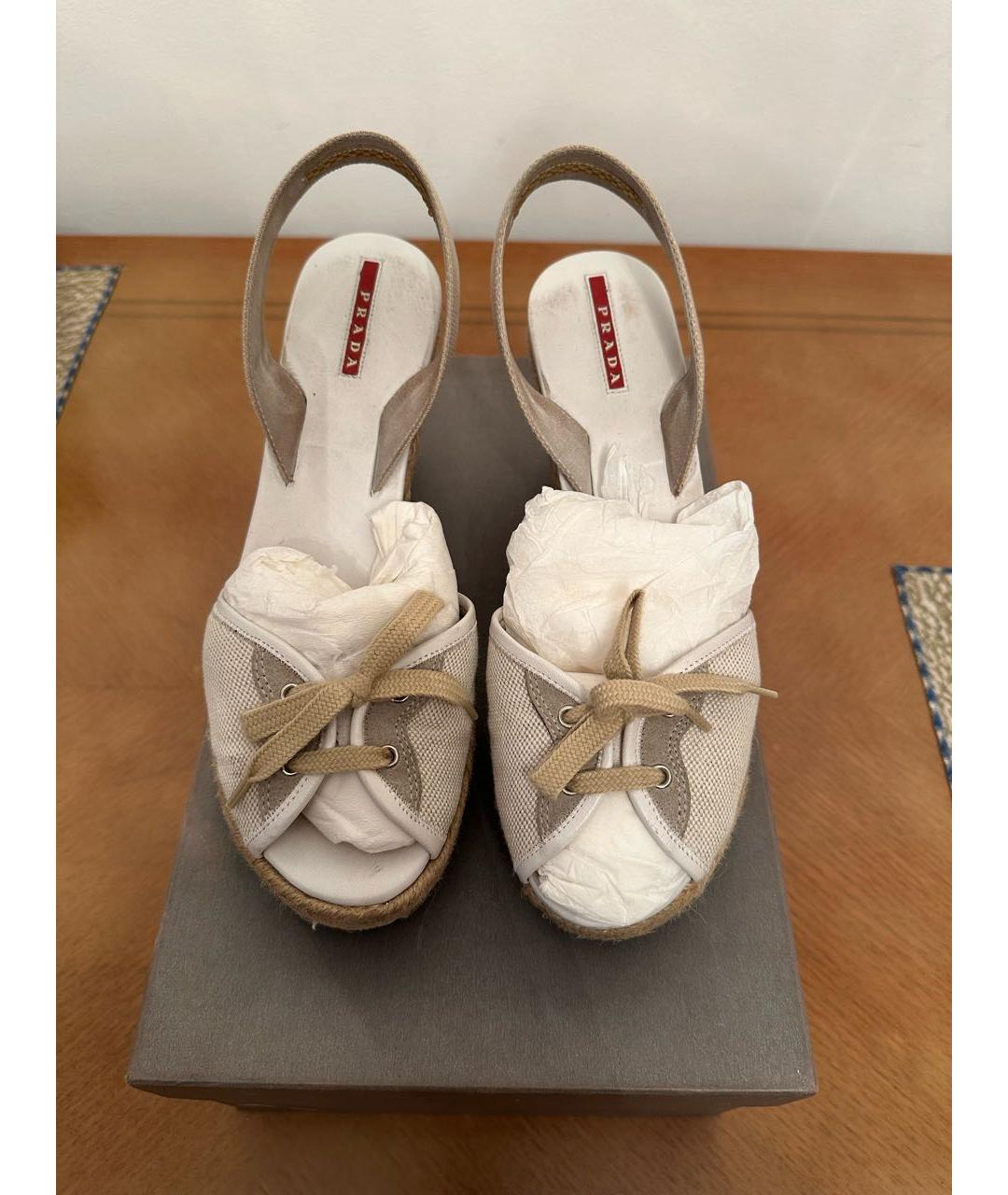 PRADA Бежевые кожаные босоножки, фото 2