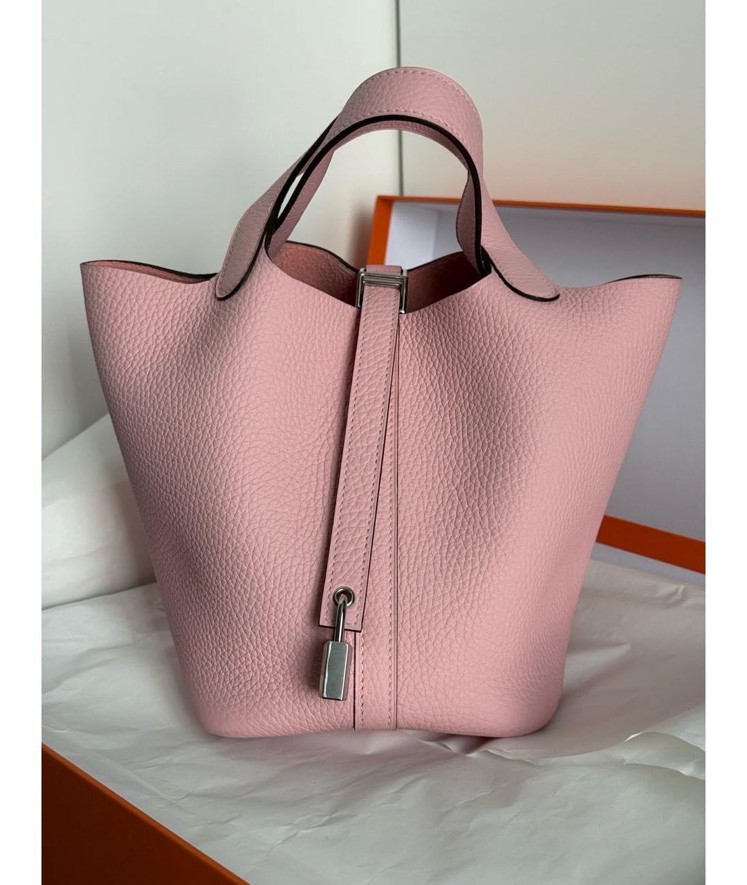 HERMES Розовая кожаная сумка с короткими ручками, фото 2