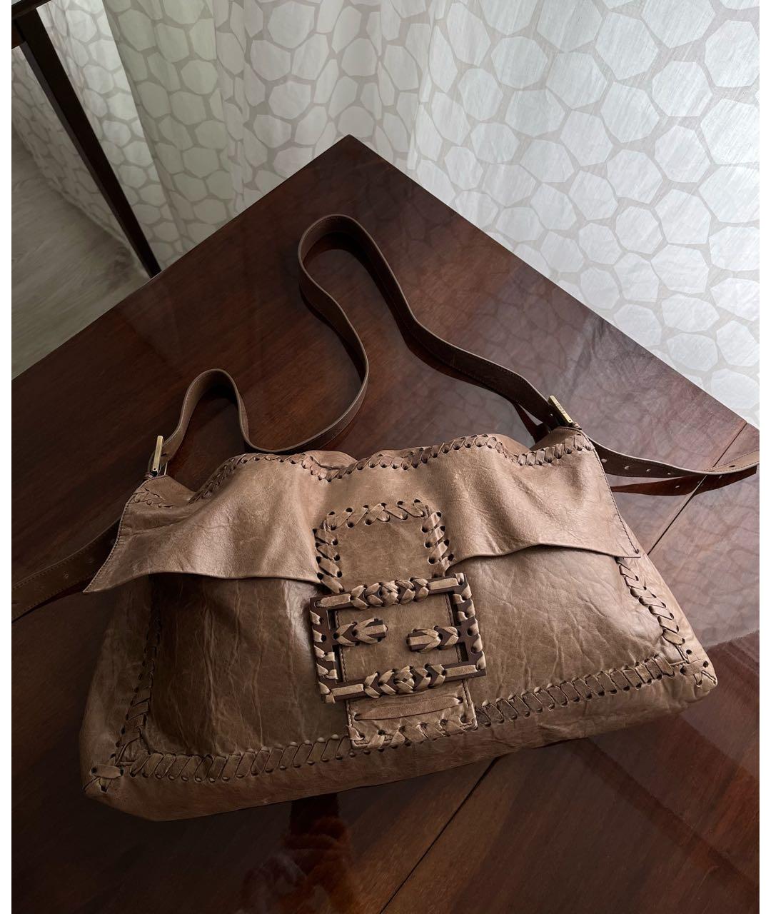 FENDI Коричневая кожаная сумка через плечо, фото 5