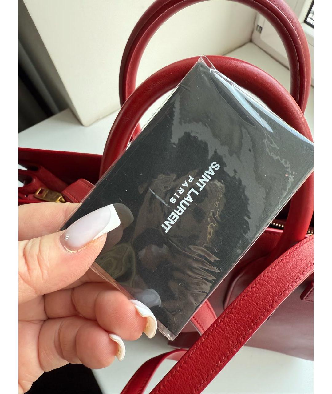 SAINT LAURENT Красная кожаная сумка с короткими ручками, фото 8