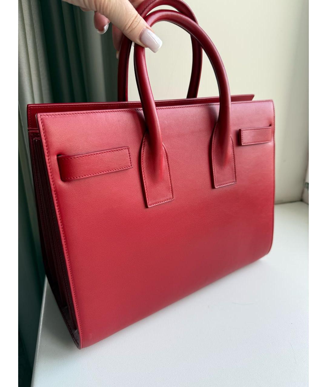 SAINT LAURENT Красная кожаная сумка с короткими ручками, фото 3