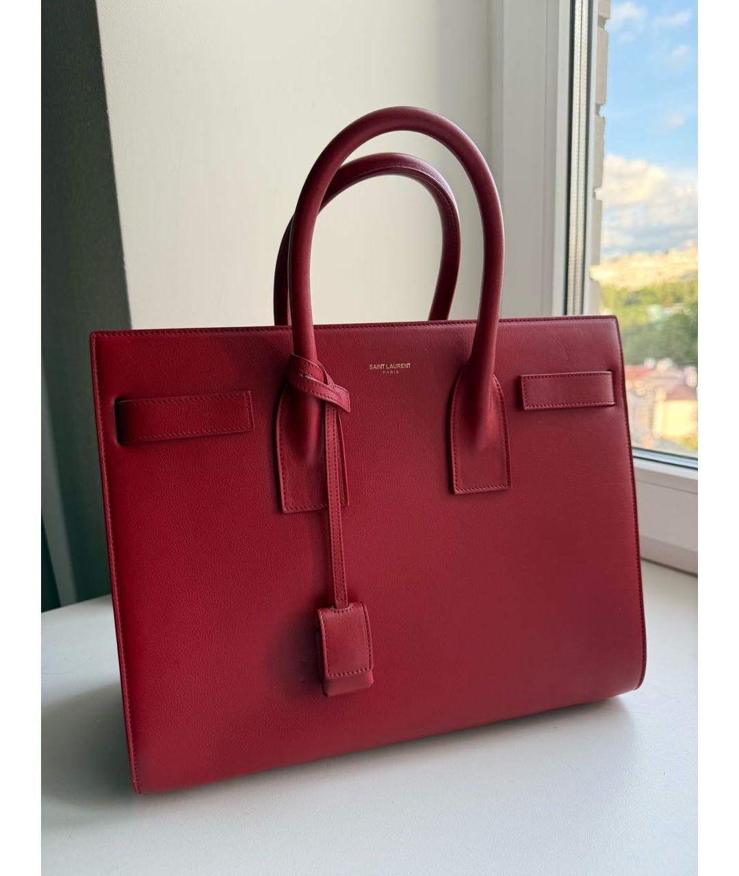 SAINT LAURENT Красная кожаная сумка с короткими ручками, фото 2