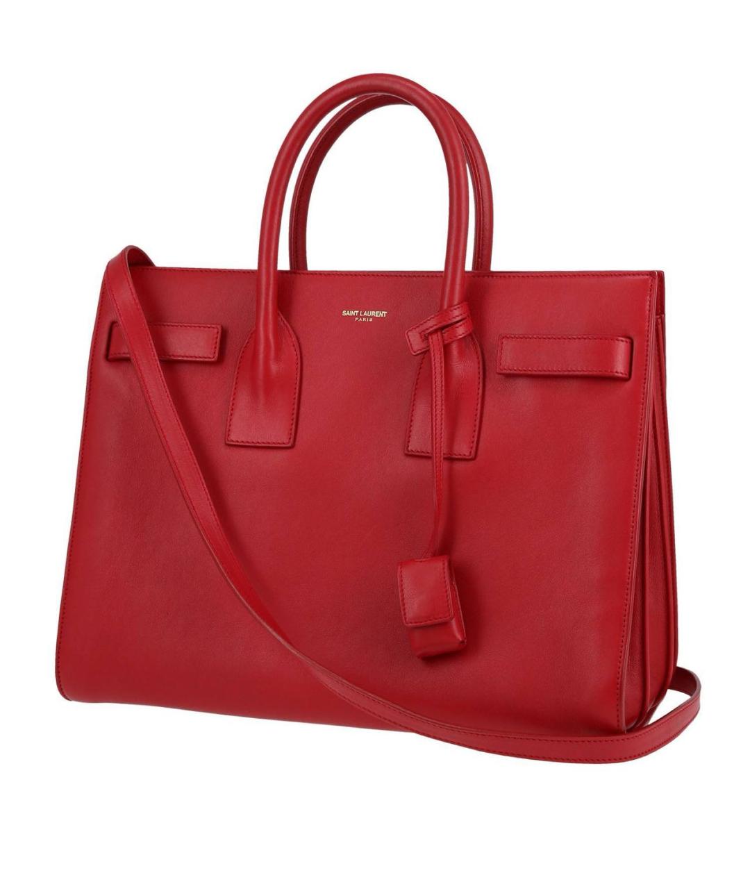SAINT LAURENT Красная кожаная сумка с короткими ручками, фото 9