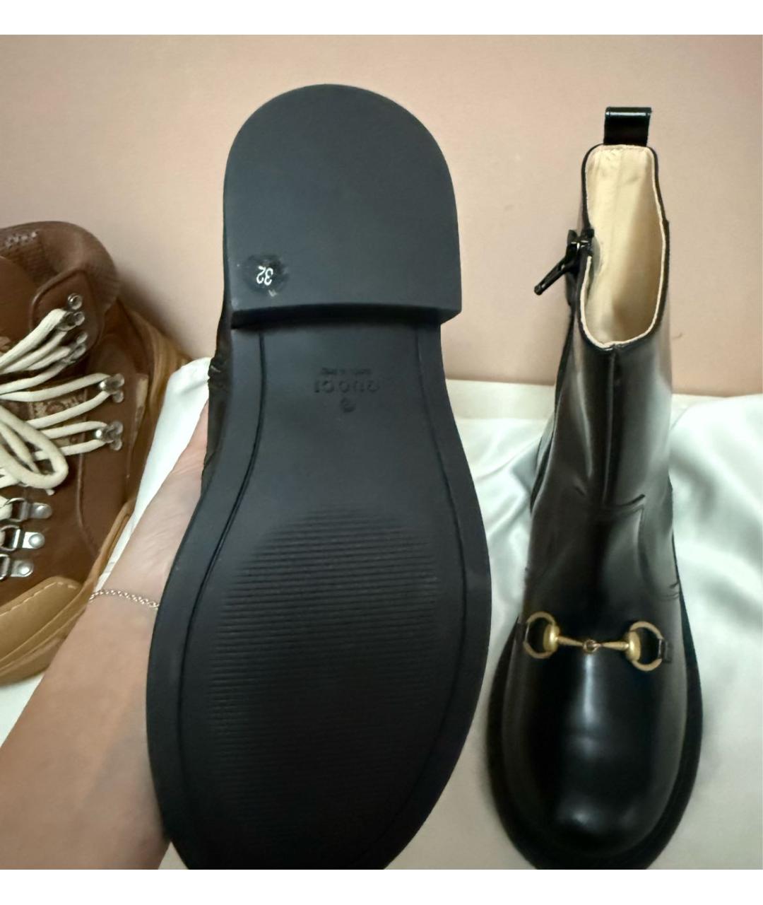 GUCCI Черные кожаные ботинки, фото 3