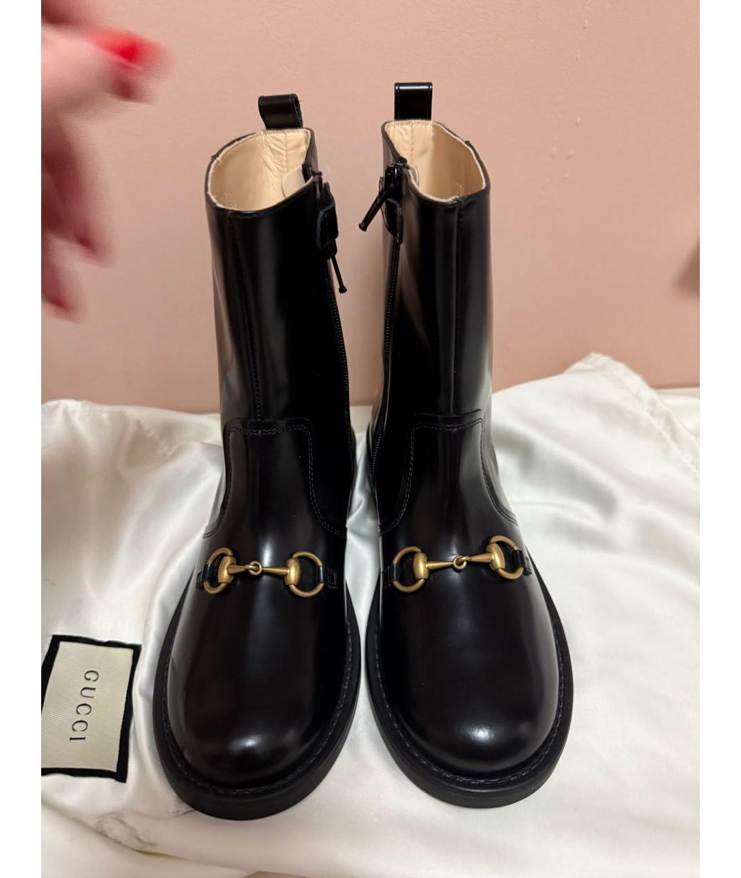 GUCCI Черные кожаные ботинки, фото 2