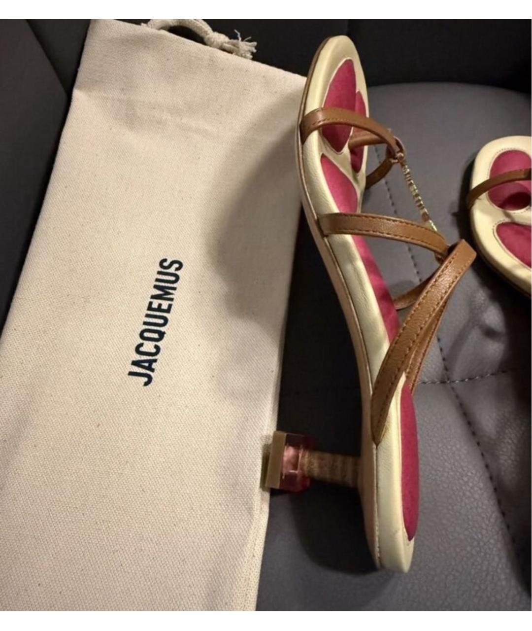 JACQUEMUS Бежевые кожаные мюли, фото 7