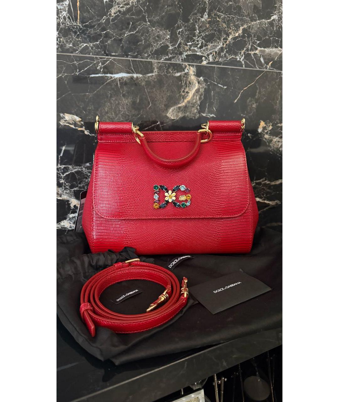 DOLCE&GABBANA Красная кожаная сумка с короткими ручками, фото 2