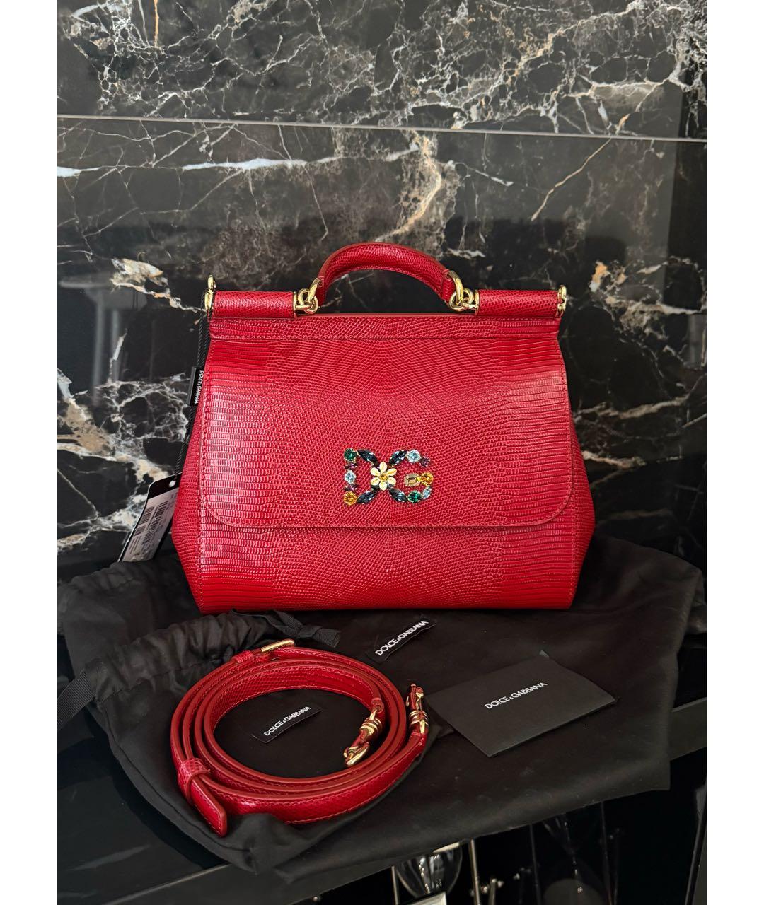 DOLCE&GABBANA Красная кожаная сумка с короткими ручками, фото 6