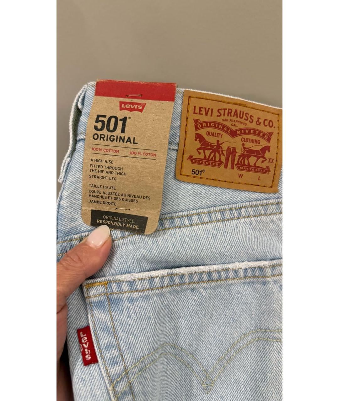 LEVI'S Голубые хлопковые прямые джинсы, фото 3