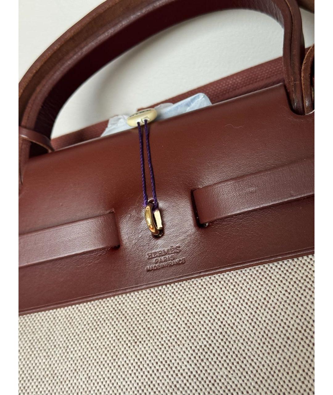 HERMES Бежевая жаккардовая сумка тоут, фото 8