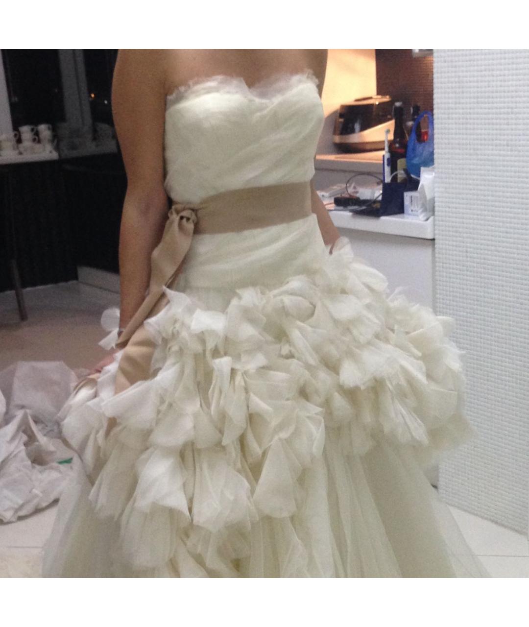 VERA WANG Бежевое шифоновое свадебное платье, фото 3