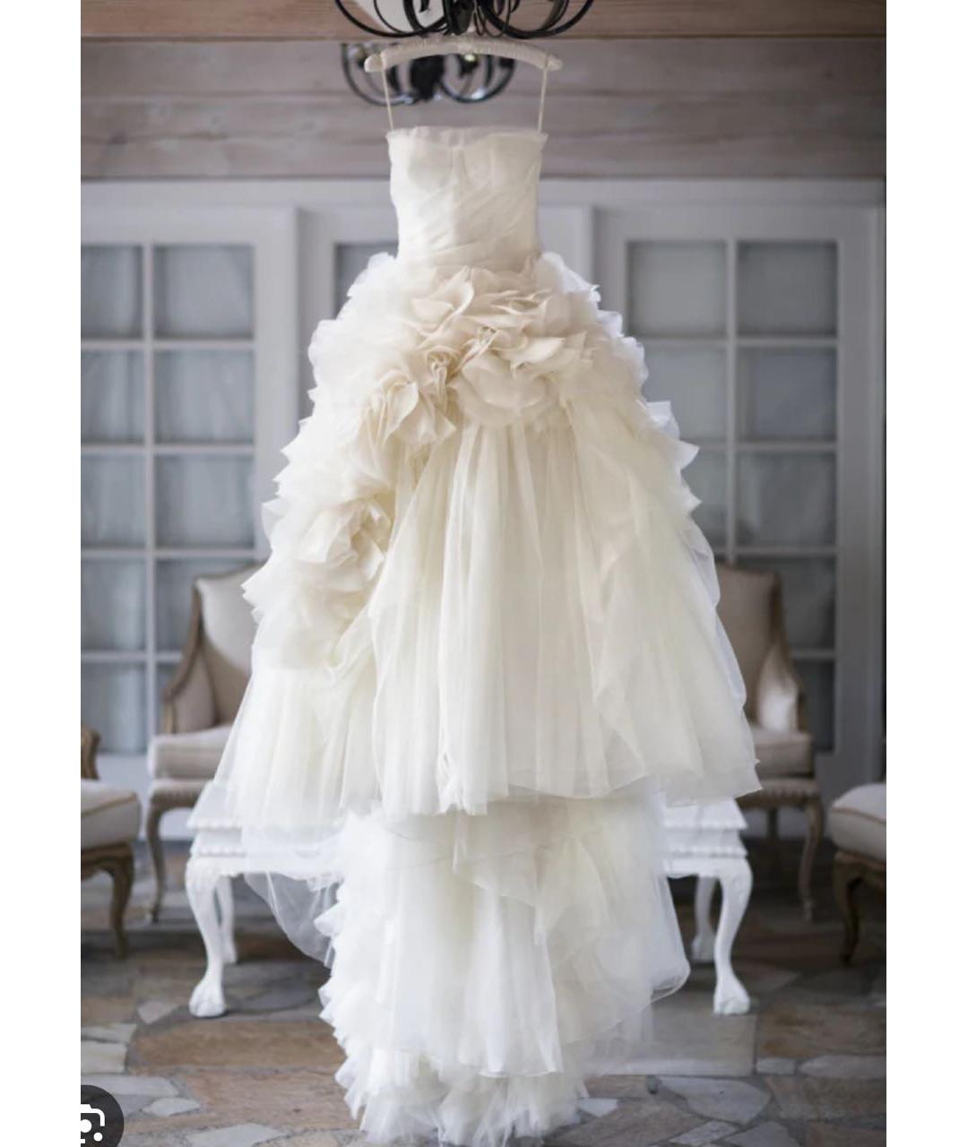 VERA WANG Бежевое шифоновое свадебное платье, фото 7