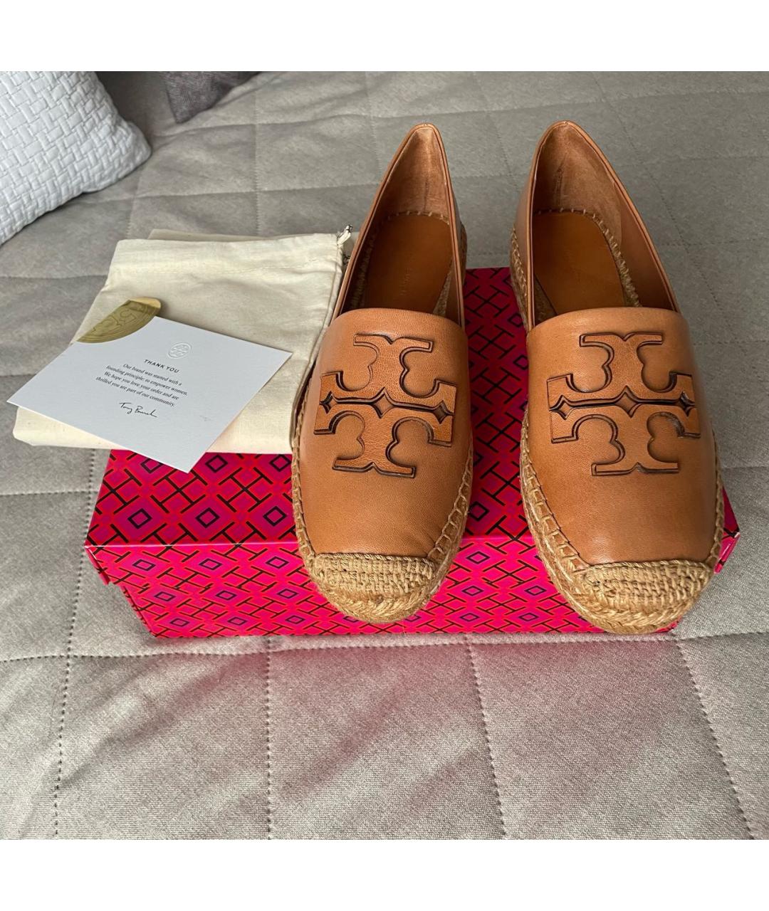 TORY BURCH Коричневые кожаные эспадрильи, фото 2