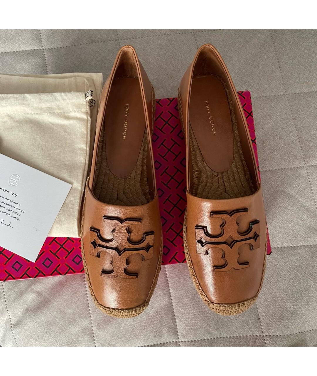 TORY BURCH Коричневые кожаные эспадрильи, фото 3