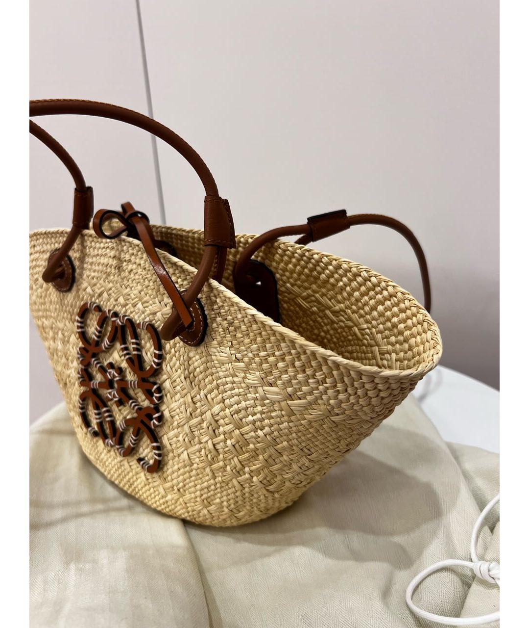 LOEWE Бежевая пелетеная пляжная сумка, фото 3
