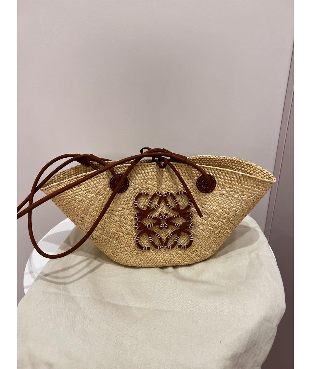 LOEWE Бежевая пелетеная пляжная сумка, фото 5