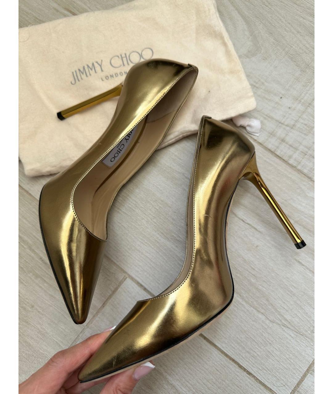 JIMMY CHOO Золотые кожаные туфли, фото 9