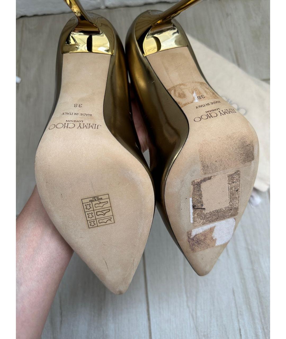 JIMMY CHOO Золотые кожаные туфли, фото 7