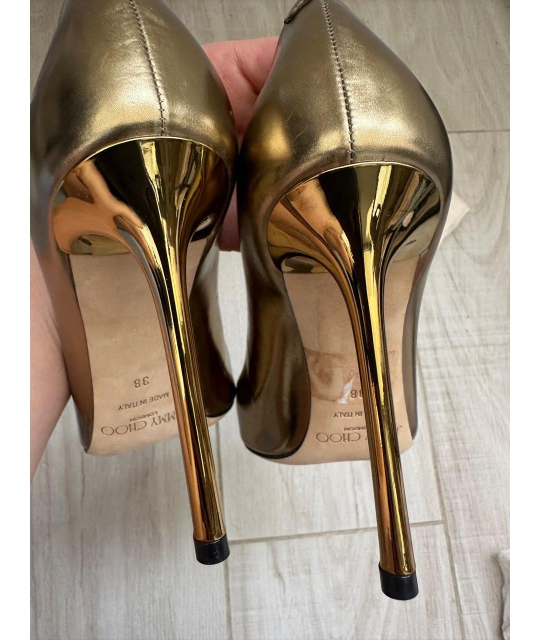 JIMMY CHOO Золотые кожаные туфли, фото 6