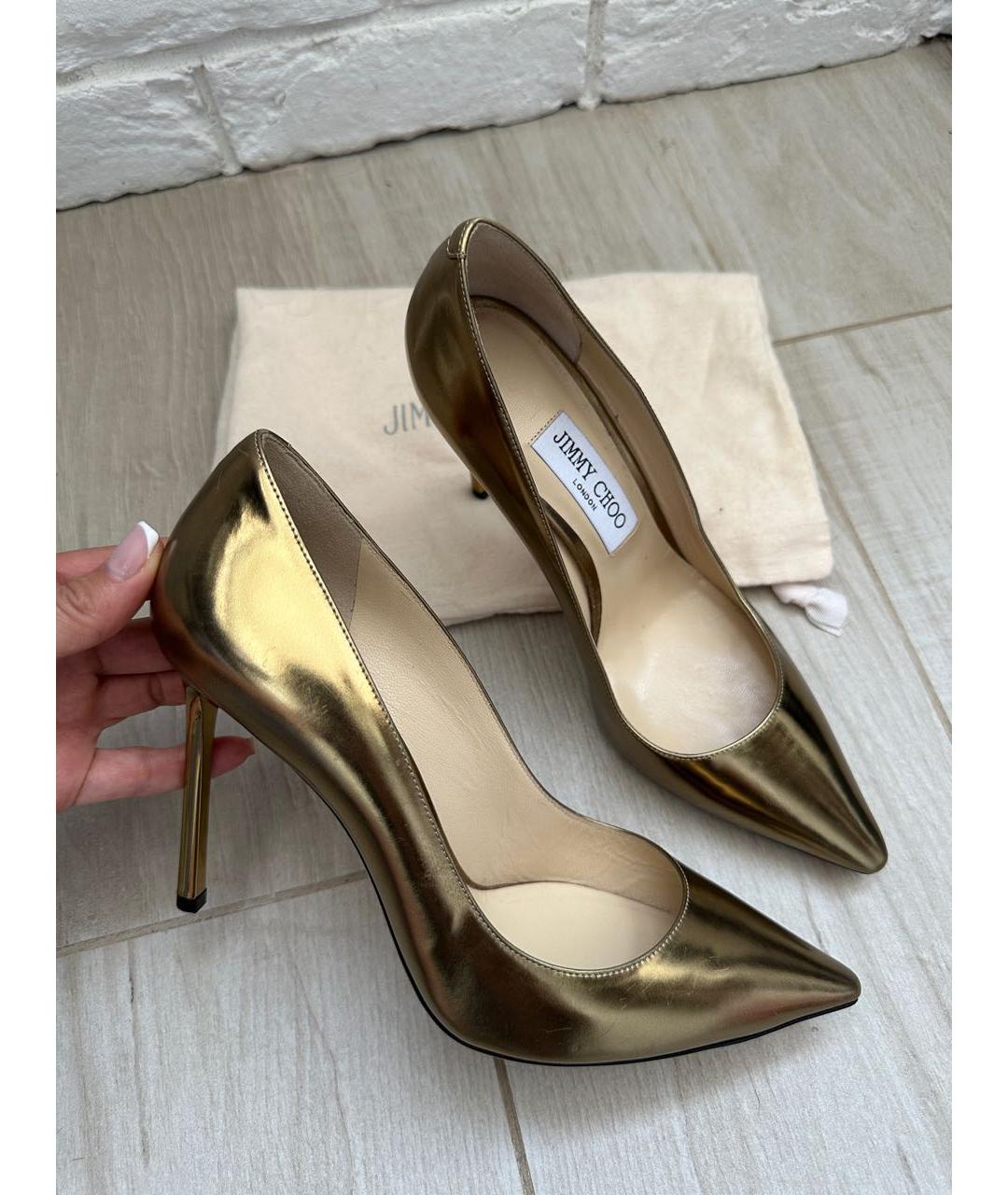 JIMMY CHOO Золотые кожаные туфли, фото 2