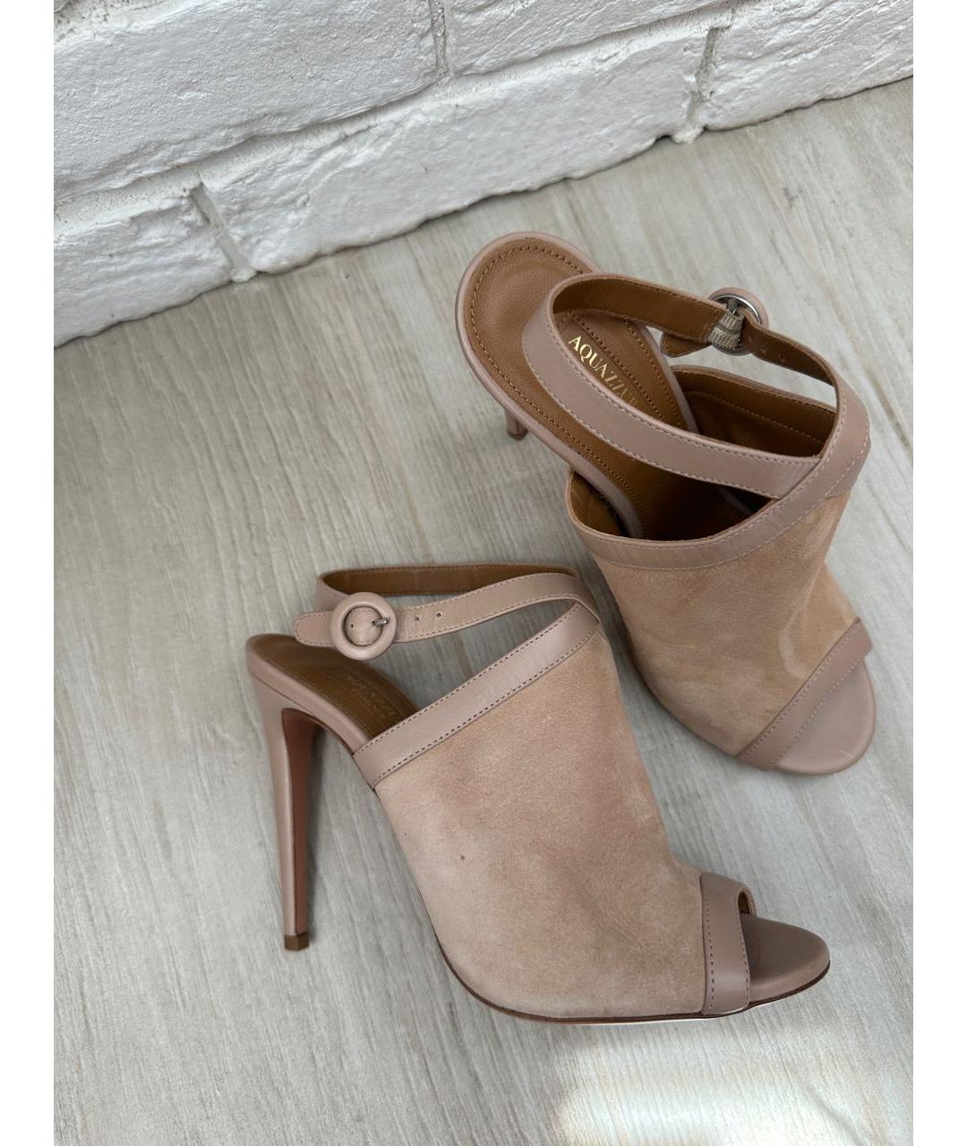 AQUAZZURA Бежевые замшевые босоножки, фото 9