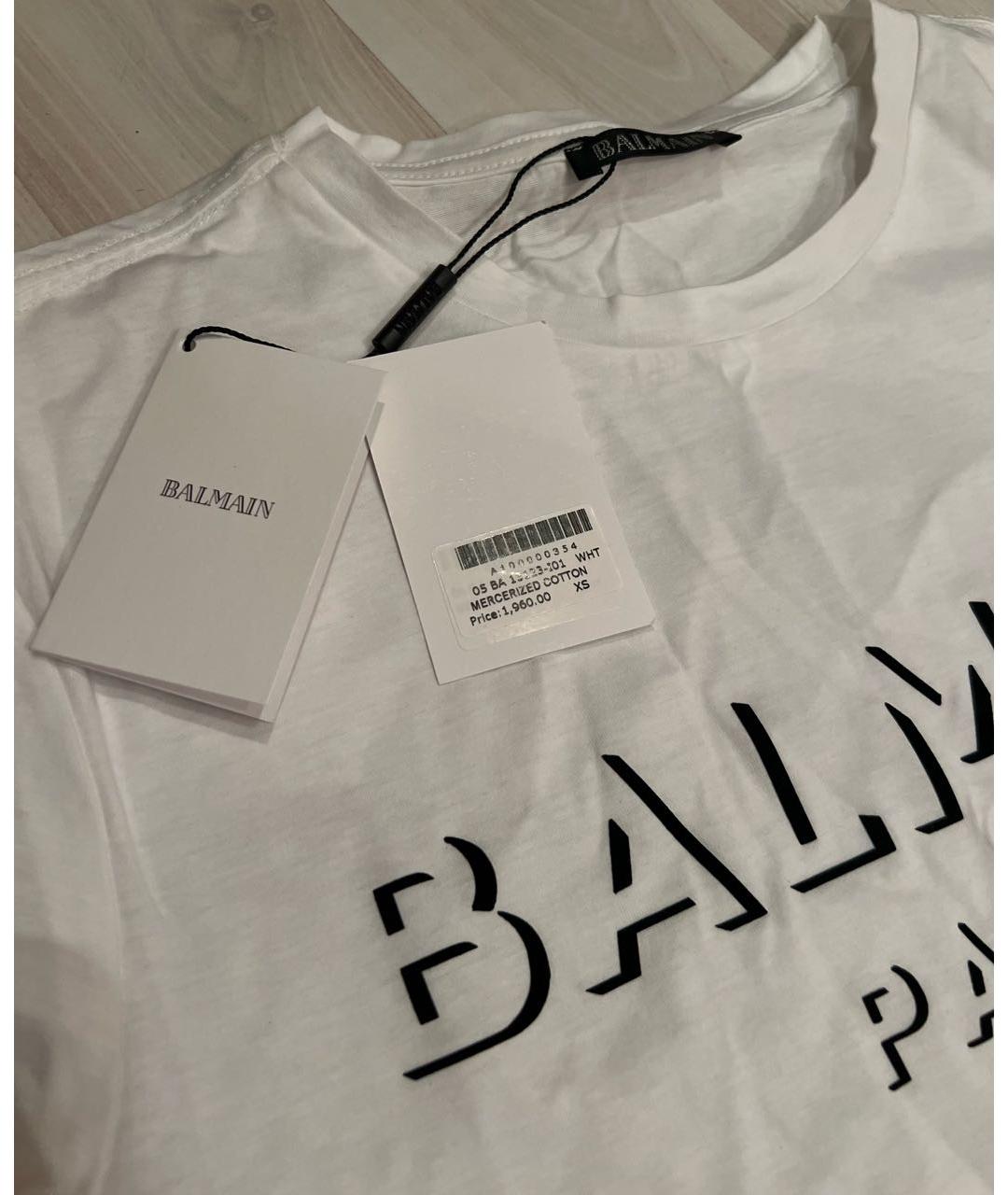 BALMAIN Белая хлопко-эластановая футболка, фото 2