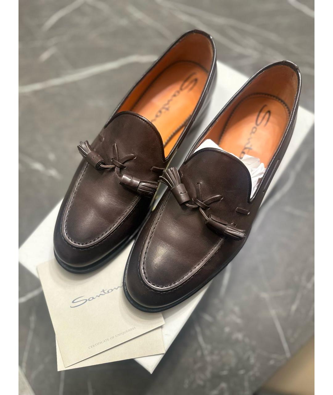 SANTONI Коричневые кожаные лоферы, фото 3