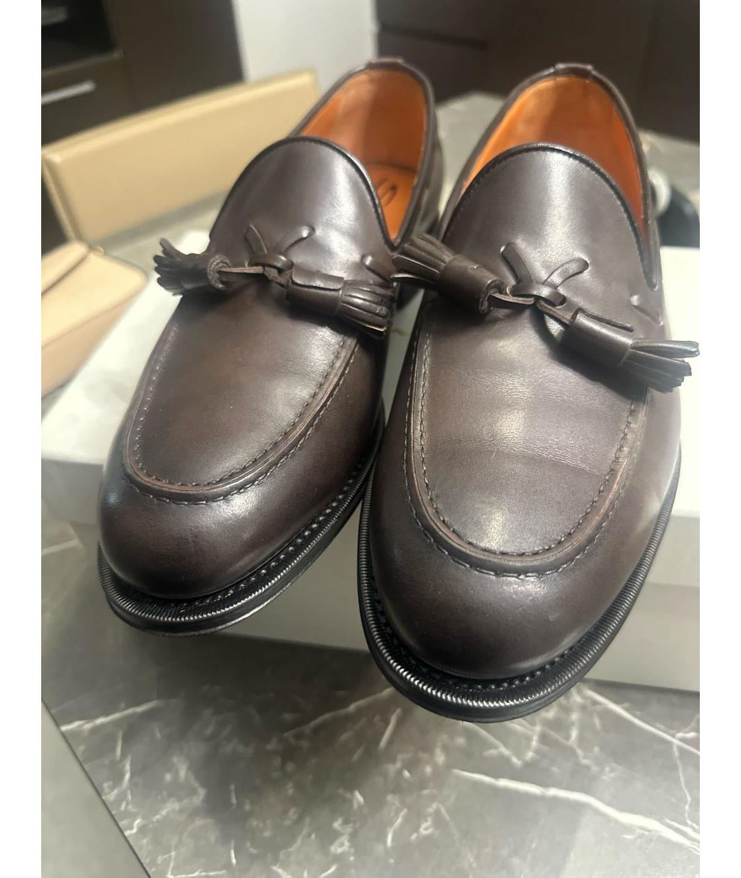 SANTONI Коричневые кожаные лоферы, фото 2