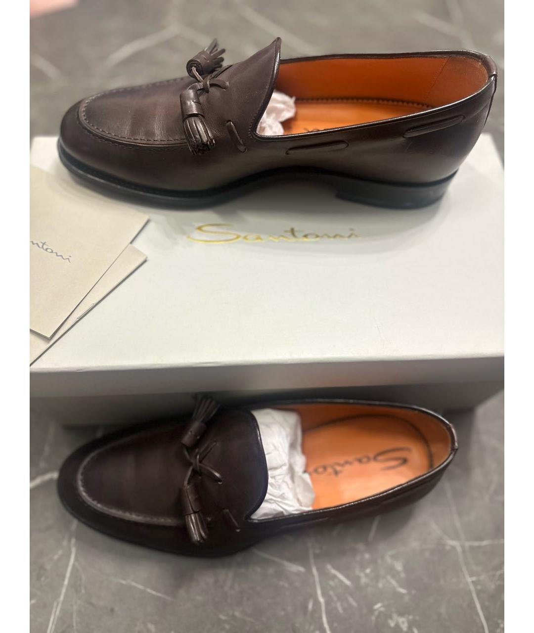 SANTONI Коричневые кожаные лоферы, фото 5