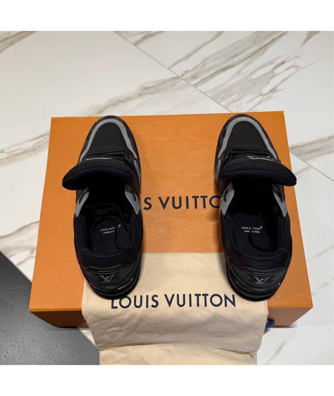 LOUIS VUITTON Черные кожаные низкие кроссовки / кеды, фото 3
