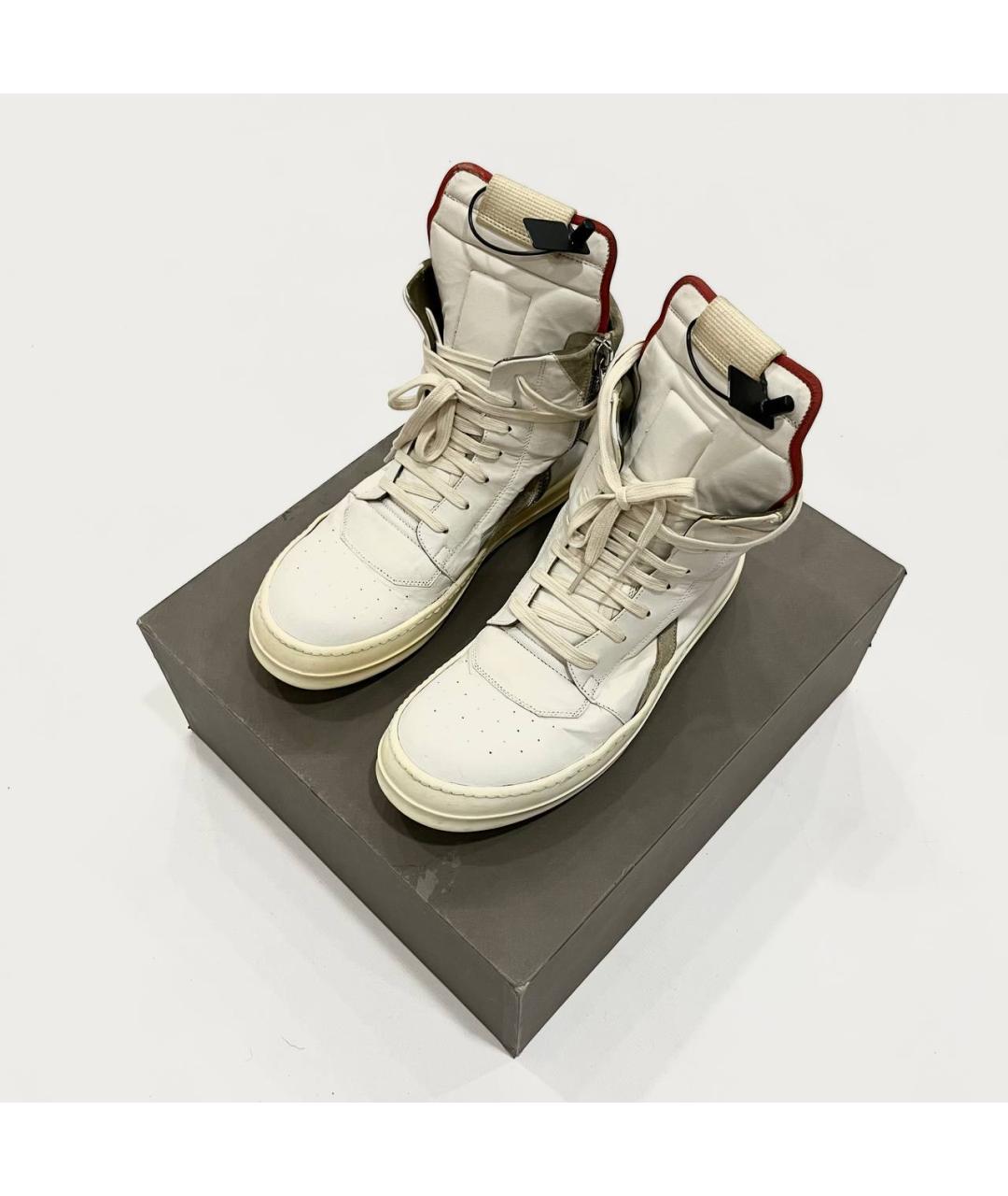 RICK OWENS Белые кожаные высокие кроссовки / кеды, фото 2