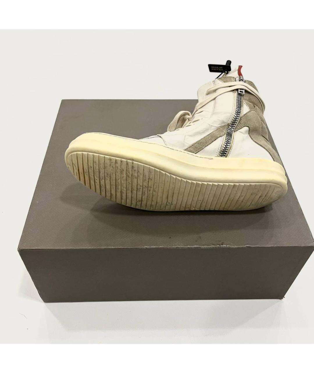 RICK OWENS Белые кожаные высокие кроссовки / кеды, фото 9