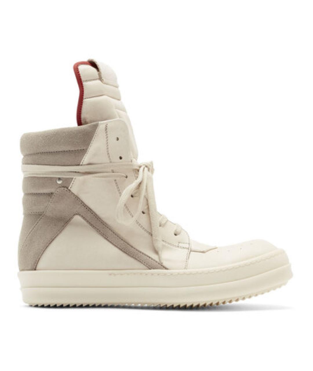 RICK OWENS Белые кожаные высокие кроссовки / кеды, фото 10