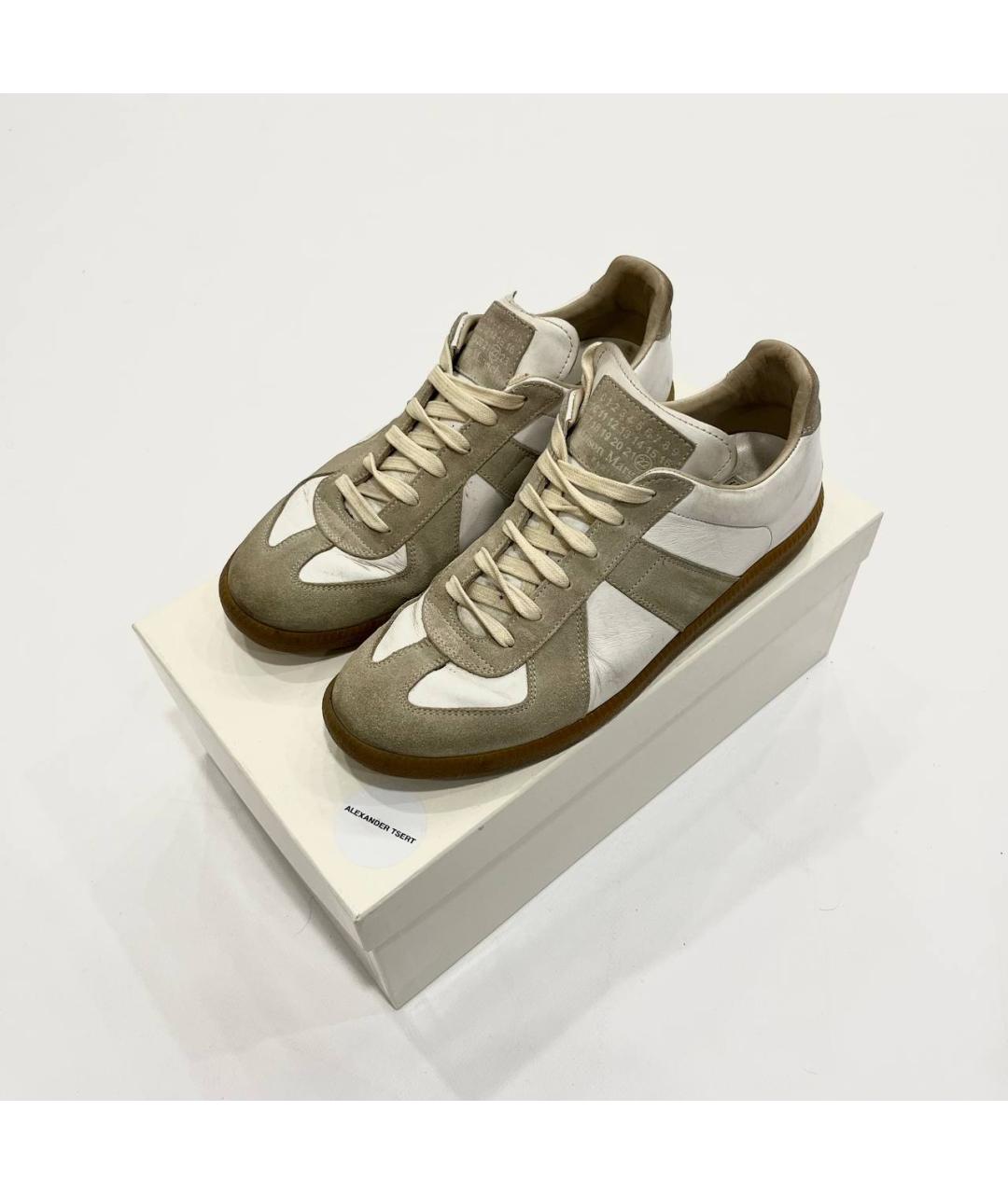 MAISON MARGIELA Белые кожаные низкие кроссовки / кеды, фото 2