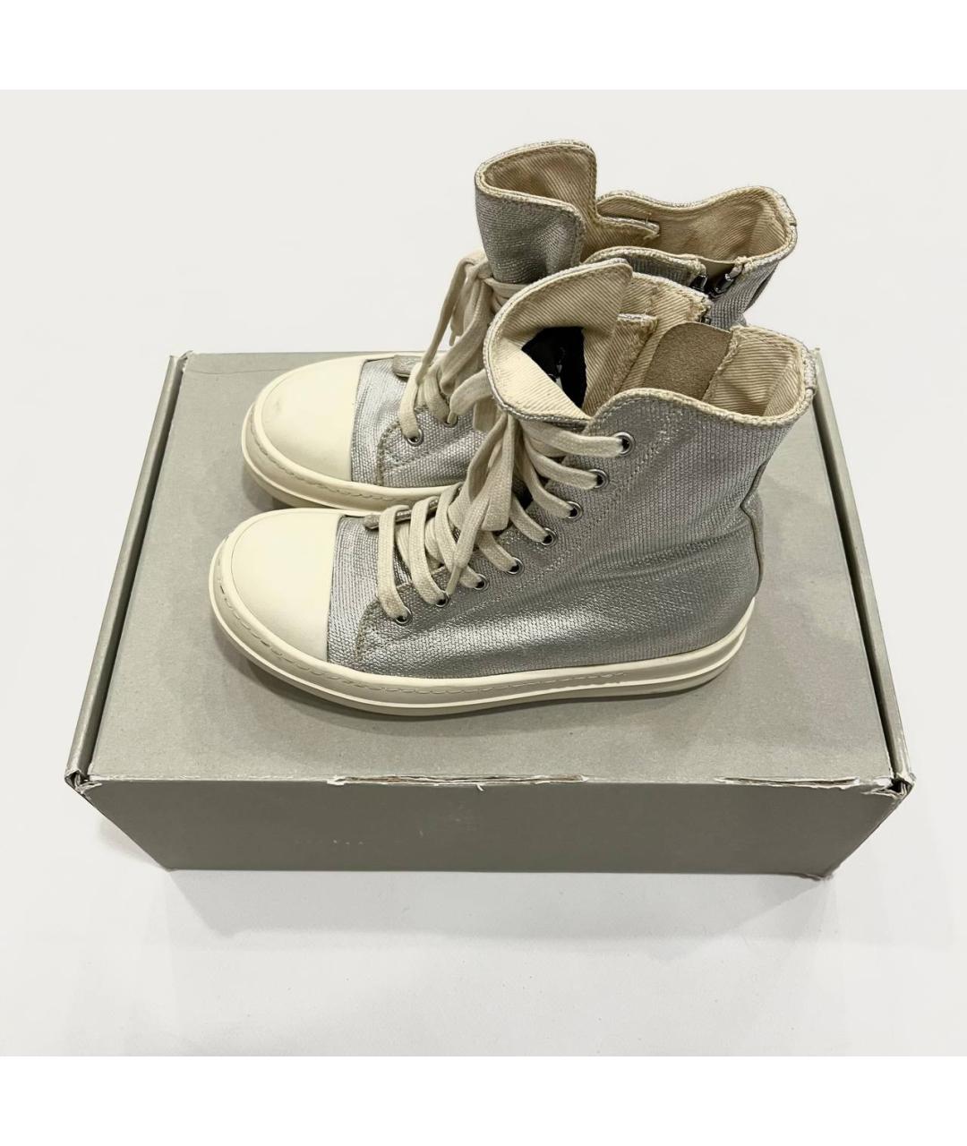 RICK OWENS DRKSHDW Серебряные текстильные кеды, фото 4