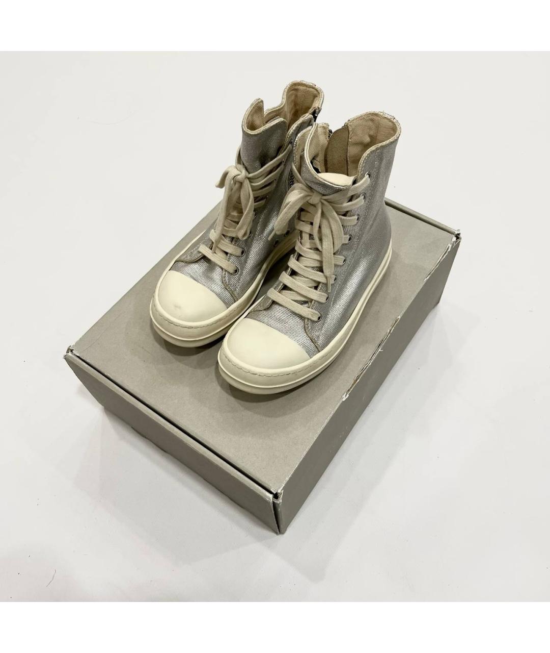 RICK OWENS DRKSHDW Серебряные текстильные кеды, фото 2