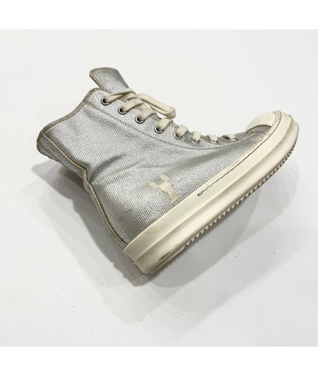 RICK OWENS DRKSHDW Серебряные текстильные кеды, фото 3