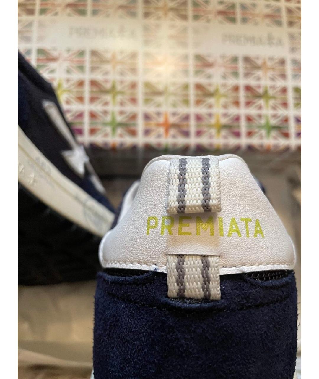 PREMIATA Темно-синие кожаные низкие кроссовки / кеды, фото 5