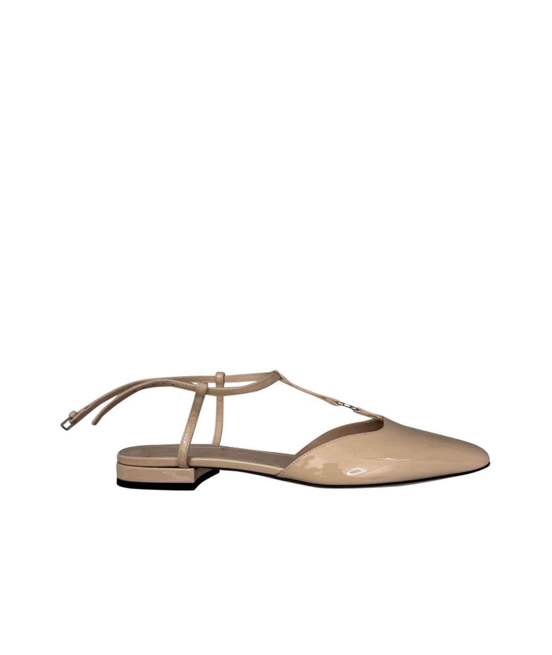 GUCCI Бежевые балетки из лакированной кожи, фото 1