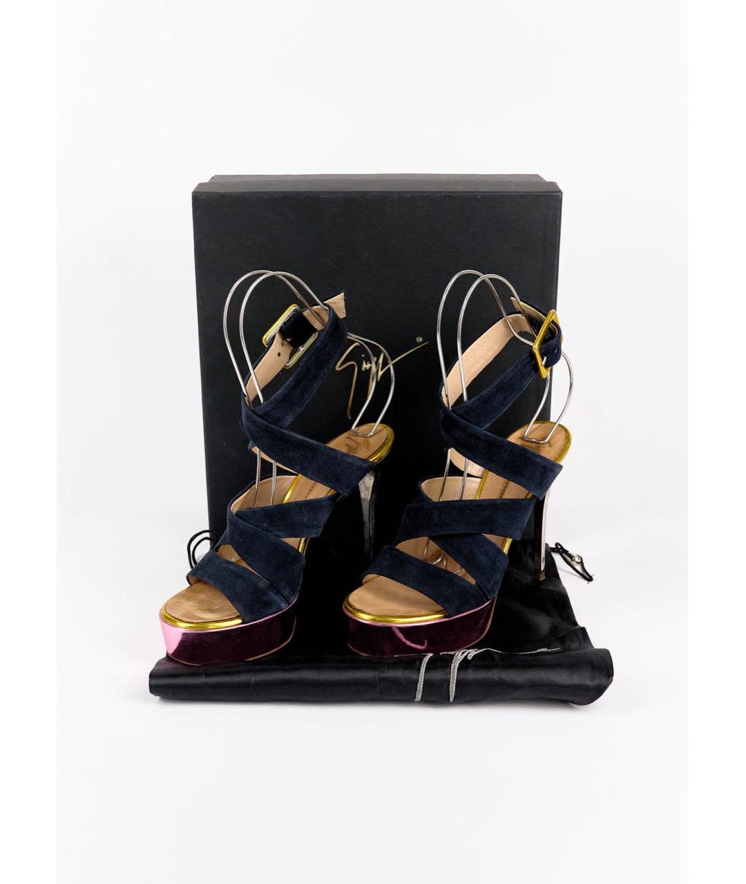 GIUSEPPE ZANOTTI DESIGN Темно-синие замшевые босоножки, фото 6