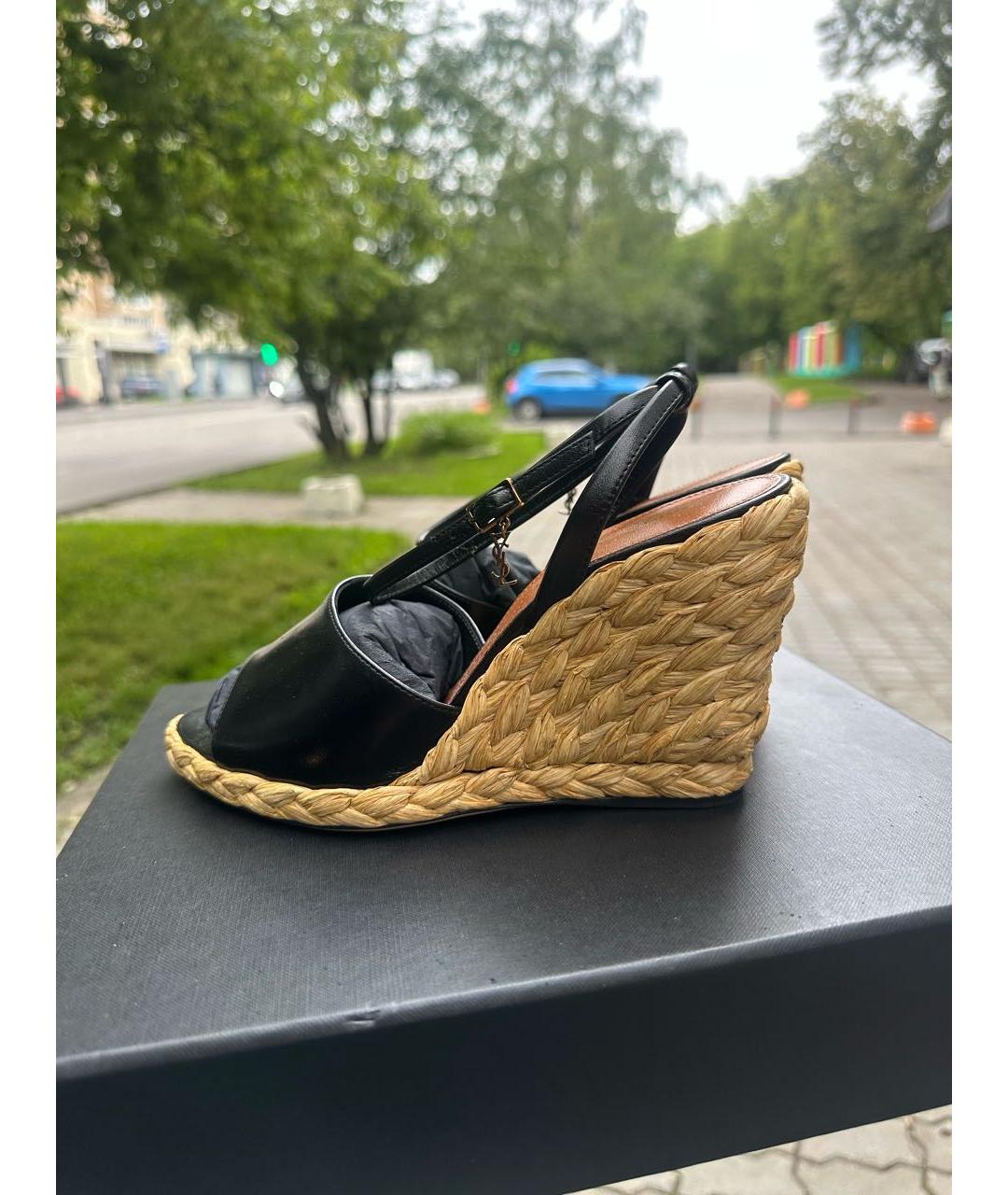 SAINT LAURENT Черные кожаные босоножки, фото 7